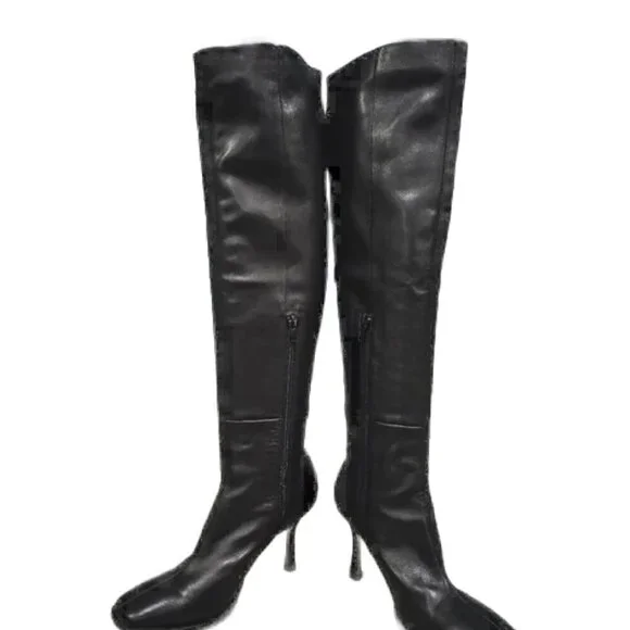 Jeffrey Campbell Black Knee High Leather Boots - Picture 7 of 12